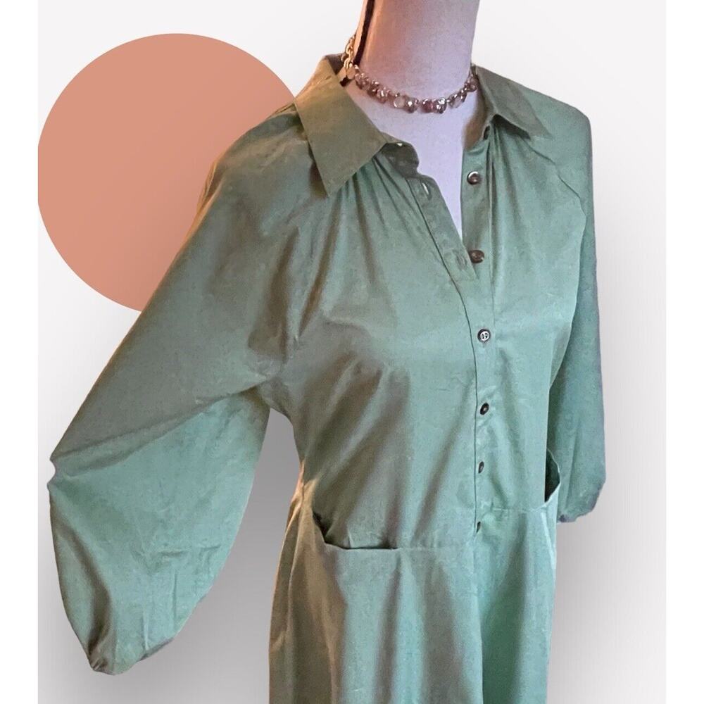 Harshman Muriel Matcha Green Cotton Shirt Dress 3/4 Sleeve NWT $229 M L 10 12 - Picture 4 of 10